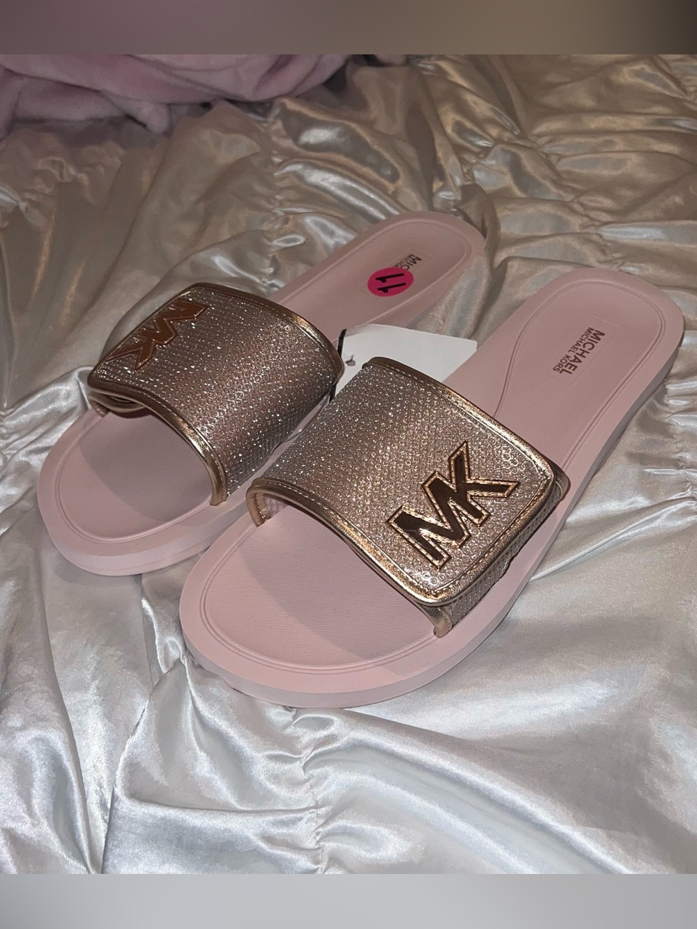 Michael Kors Pink & RoseGold MK Slide Sandals